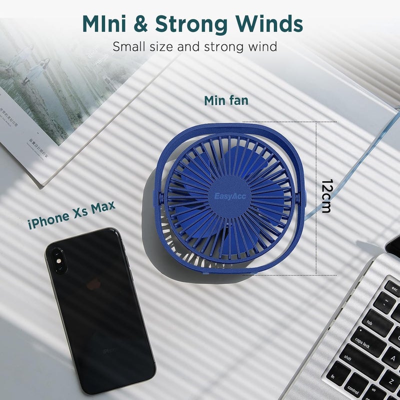 EasyAcc USB Small Desk Fan, Slumber Pod Fan [360°Rotatable Head &Powerful ] 3 Speeds Portable Personal Table Travel Fan for Sleeping Desk Cruise Ship Dorm Bedroom Office (No Battery) - Image 2